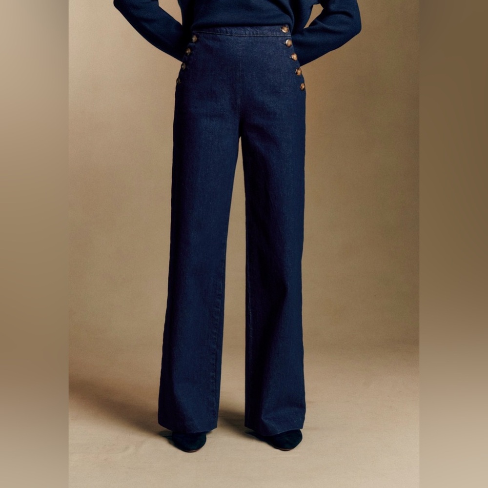 NWT Sézane Marino Trousers Flare Jeans with Buttons - Picture 6 of 9